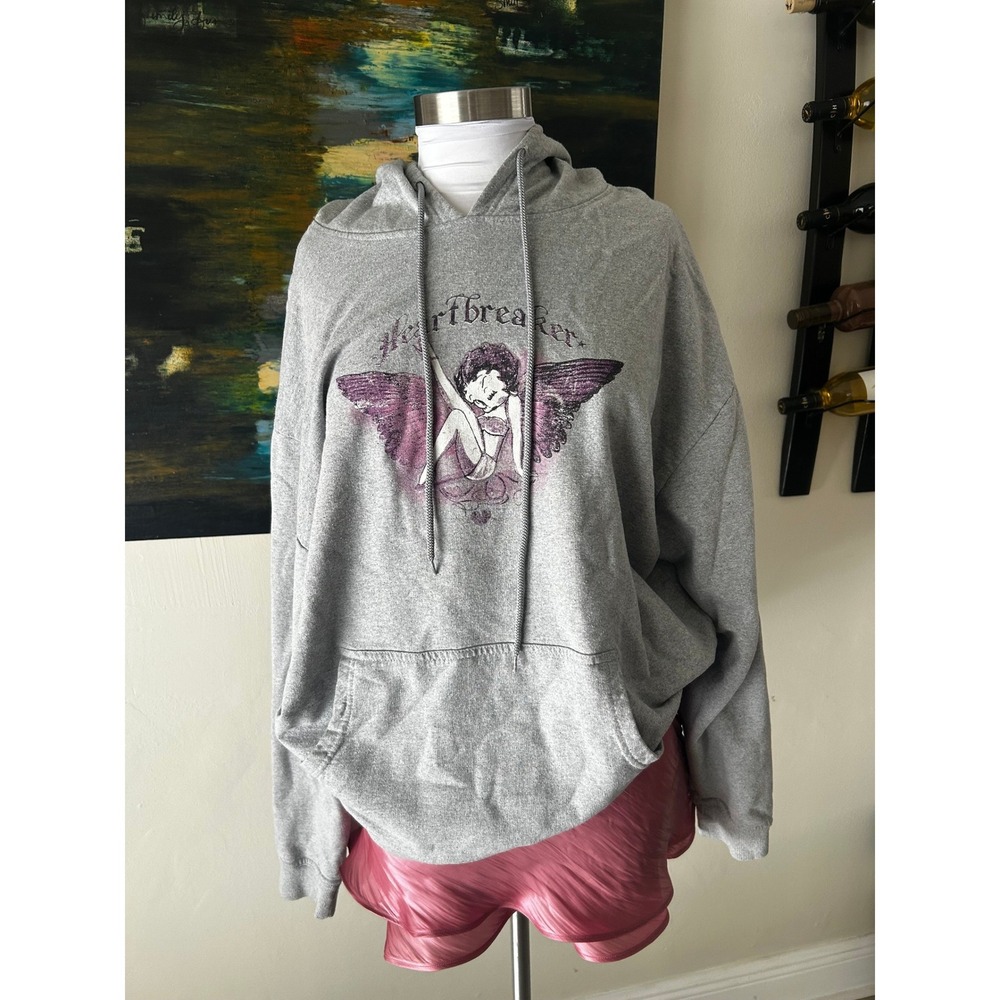 Vintage Brisco Hoodie 2XL Gray Betty Boop Heartbreaker Graphic Y2K
